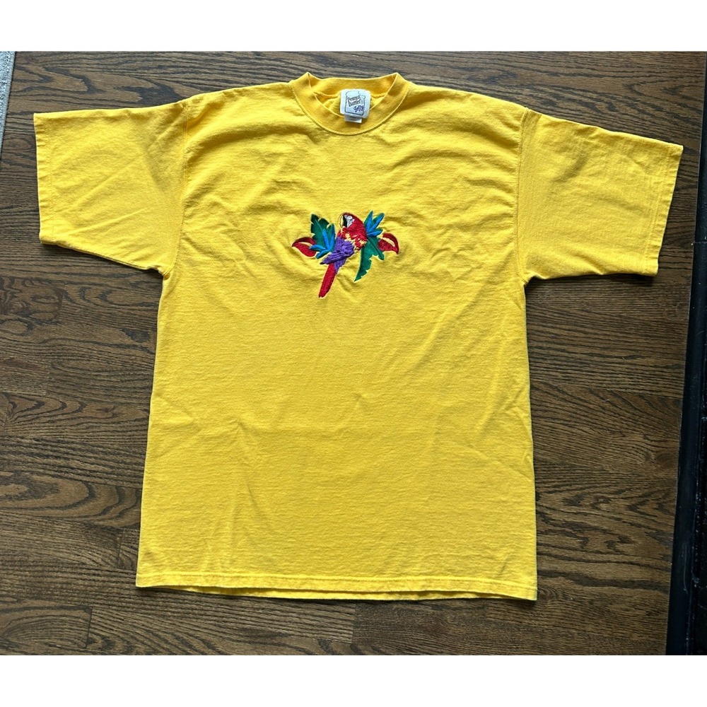 VTG Peanut Butter & Jelly Parrot T Shirt Women Large Yellow Tropical Bird Tee